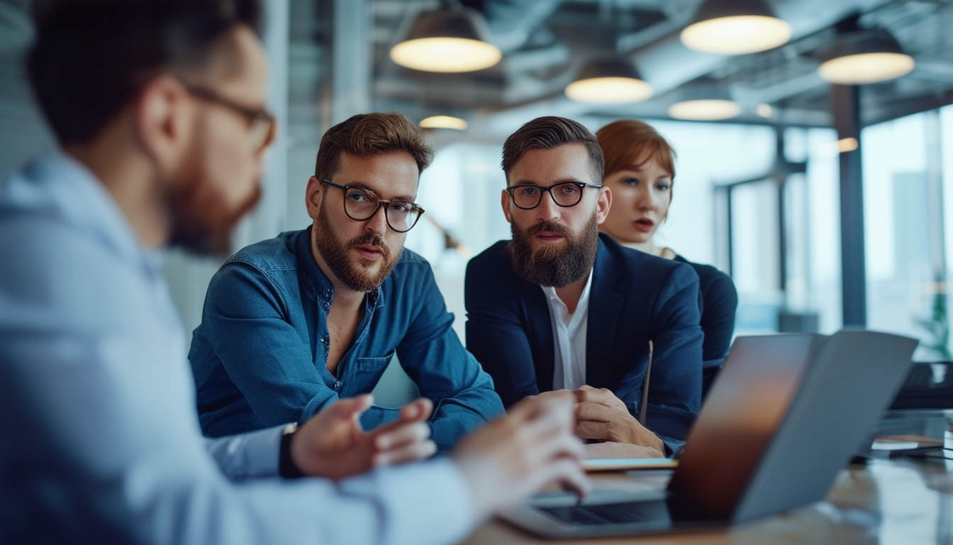 A professional team discussing blockchain integrat